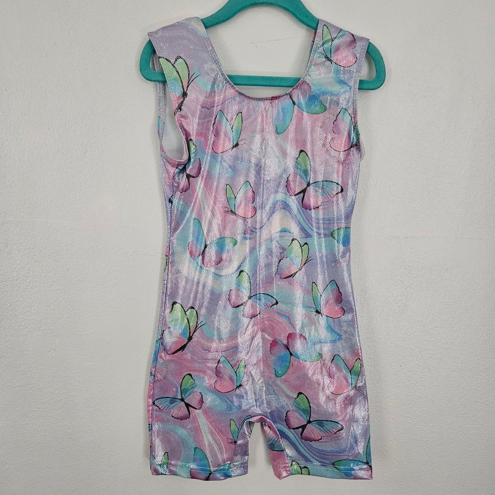 Girls Butterfly Gymnastics Biketard Set 3pc Metallic Dance Leotard Size 7 - Picture 9 of 11
